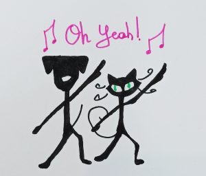 dessin chat et chien qui dansent ensemble